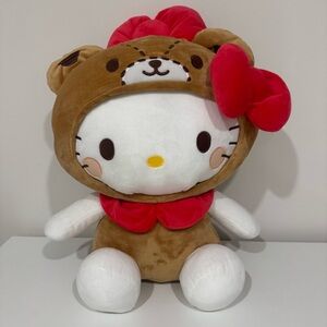 2024 Sanrio Hello Kitty Red Bow Brown Teddy Bear Tiny Chum Costume Plush 20"